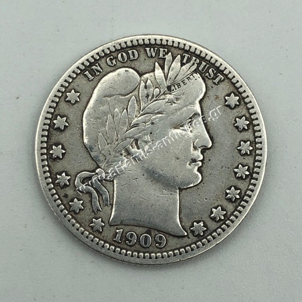 25 Cents 1909 Barber Quarter
