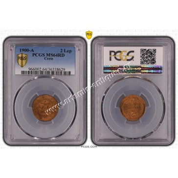 2 Lepta 1900 A PCGS MS64RD Cretan State