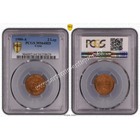 2 Lepta 1900 A PCGS MS64RD Cretan State