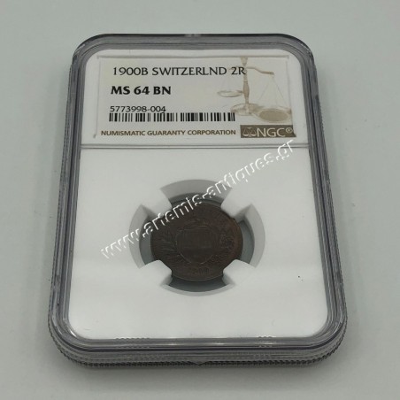 2 Rappen 1900 B NGC MS 64 BN Switzerland