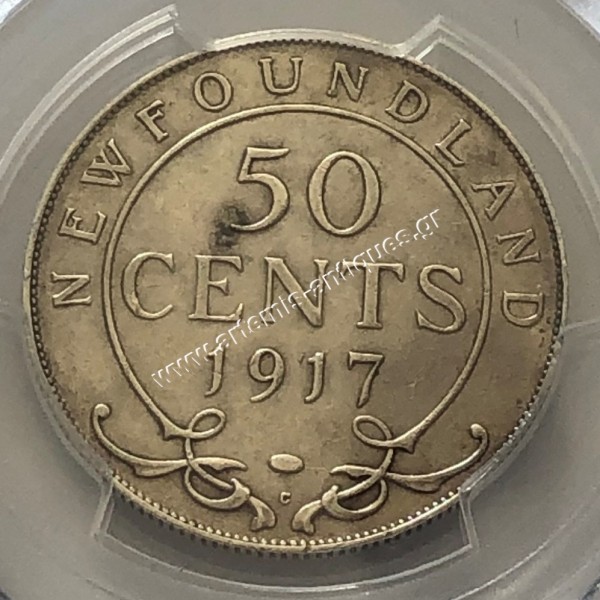 50 Cents 1917 C PSGS Genuine Cleaned AU Detail Newfoundland