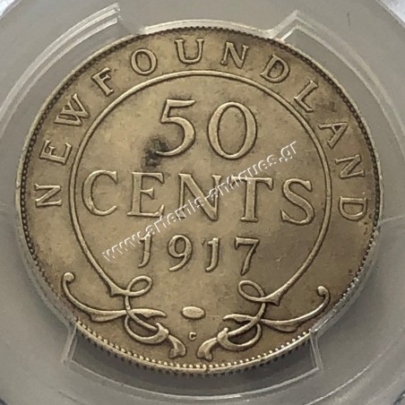 50 Cents 1917 C PSGS Genuine Cleaned AU Detail Newfoundland
