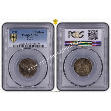 1 Δραχμή 1901 PCGS AU53 Πρίγκηπας Γεώργιος Κρητική Πολιτεία