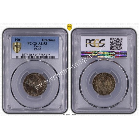 1 Δραχμή 1901 PCGS AU53 Πρίγκηπας Γεώργιος Κρητική Πολιτεία