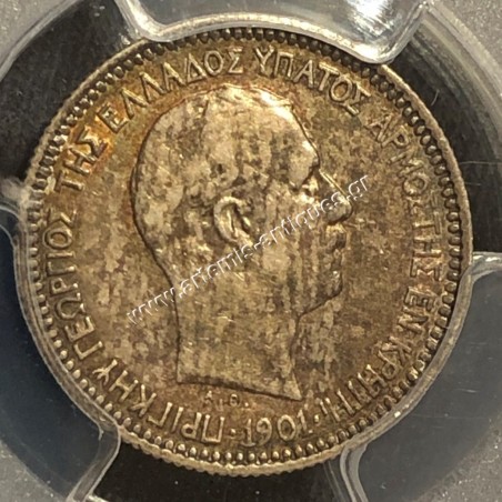 50 Λεπτά 1901 PCGS AU50 Πρίγκηπας Γεώργιος Κρητική Πολιτεία