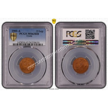 2 Lepta 1901 PCGS MS63RB Prince George Cretan State