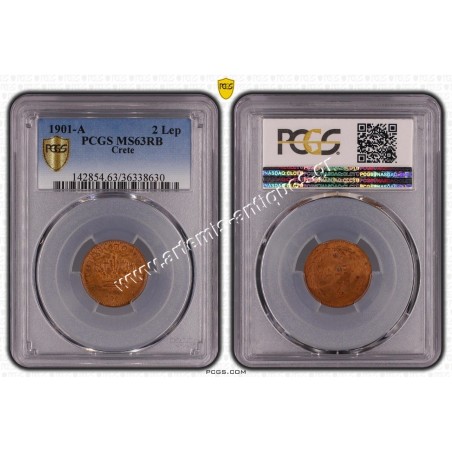 2 Lepta 1901 PCGS MS63RB Prince George Cretan State