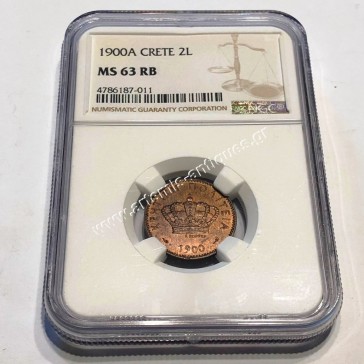 2 Λεπτά 1900 NGC MS63RB Πρίγκηπας Γεώργιος Κρητική Πολιτεία