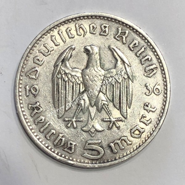 5 Mark 1936 F Paul von Hindenburg Germany