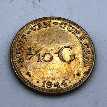 1/10 Gulden 1944 Wilhelmina UNC Golden Patina Curacao Netherlands Antilles 2