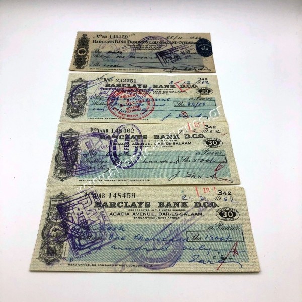 Barclays Bank D.C.O Dar-Es-Salaam Επιταγές 1946 και 1962