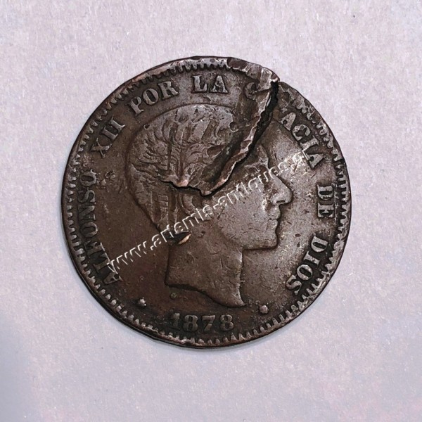 10 Centimos 1878 Alfonso XII Ισπανία Mint Error