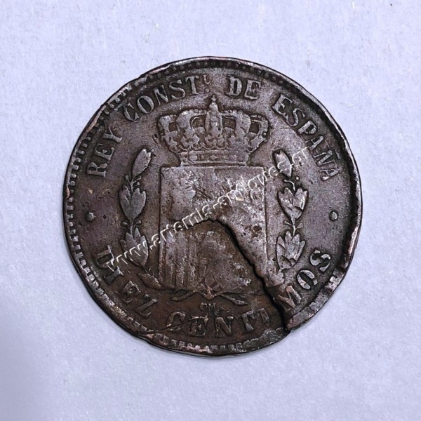 10 Centimos 1878 Alfonso XII Spain Mint Error