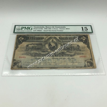 5 Pesos 1899-1905 P-S143b PMG15 Choise Fine Guatemala