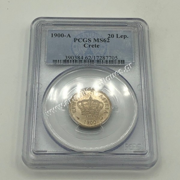 20 Lepta 1900 A PCGS MS62 Cretan State