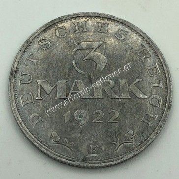 3 Mark 1922 E Σύνταγμα Βαιμάρης AU-UNC Germany 2