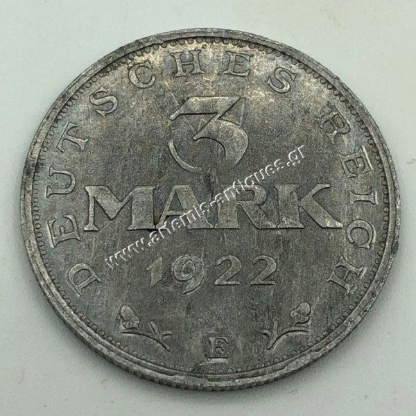 3 Mark 1922 E Weimar Constitution AU-UNC Germany