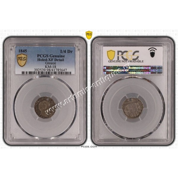 1/4 Drachma 1845 PCGS Genuine Holled-XF Detail Othon