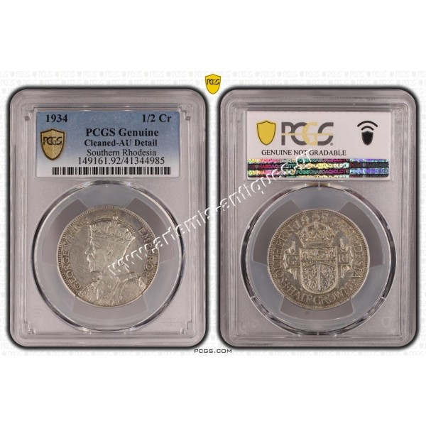 1/2 Crown 1934 George V PCGS Genuine Cleaned - AU Detail Νότια Ροδεσία