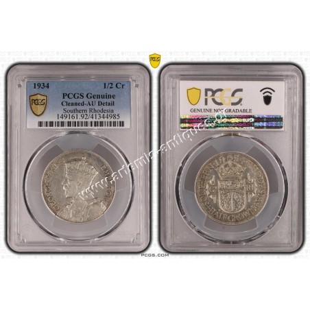 1/2 Crown 1934 George V PCGS Genuine Cleaned - AU Detail Nothern Rhodesia