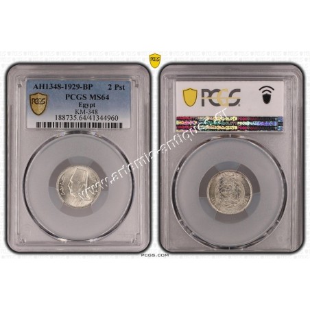 2 Piastres 1348-1929 BP Fuad PCGS MS64 Egypt