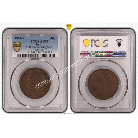10 Centesimi 1911-R Vittorio Emanuele III PCGS AU55 Ιταλία