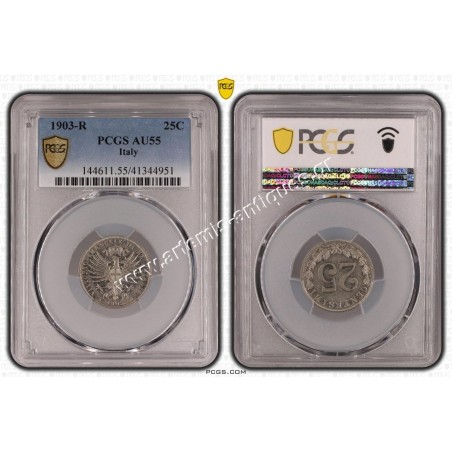 25 Centesimi 1903-R Vittorio Emanuele PCGS AU55 Ιταλία