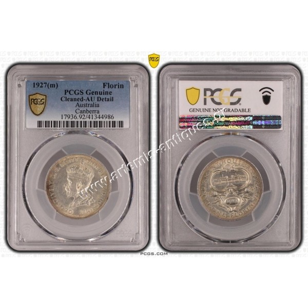 1 Florin 1927 (m) George V Canberra PCGS Genuine Cleaned - AU Detail Australia
