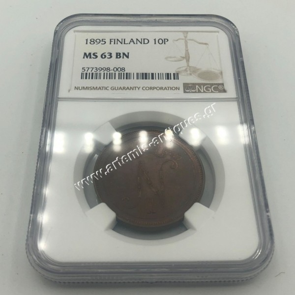 10 Pennia 1895 Nikolai II NGC MS 63 BN Finland