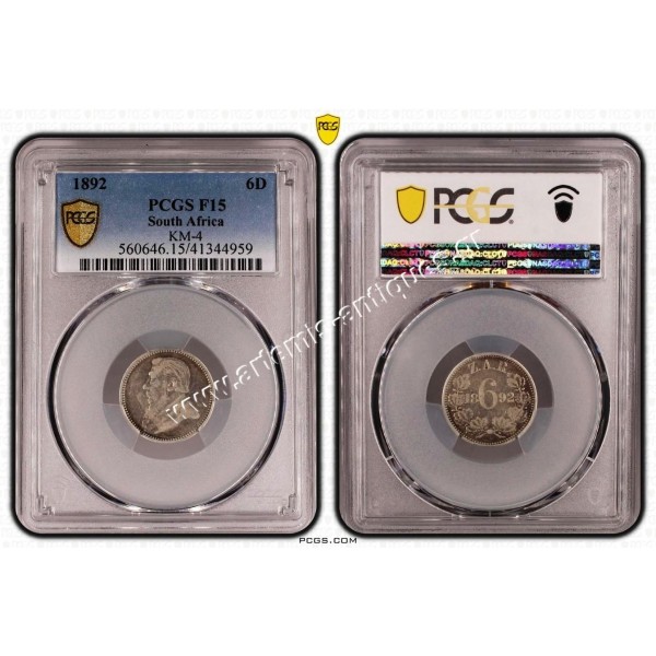 6 Pence 1892 PCGS F15 Νότιος Αφρική