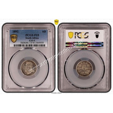 6 Pence 1892 PCGS F15 Νότιος Αφρική