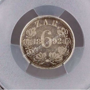 6 Pence 1892 PCGS F15 South Africa 2