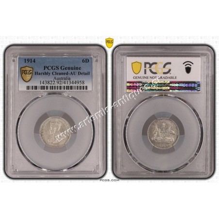 6 Pence (D) 1914 George V PCGS Genuine Harshly Cleaned-AU Detail Αυστραλία