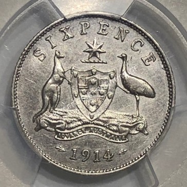 6 Pence (D) 1914 George V PCGS Genuine Harshly Cleaned-AU Detail Αυστραλία 2