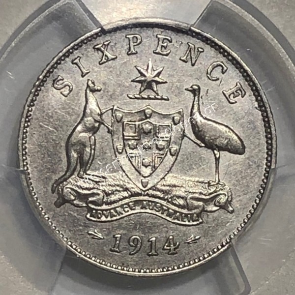 6 Pence (D) 1914 George V PCGS Genuine Harshly Cleaned-AU Detail Australia