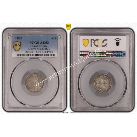 6 Pence (D) 1887 Victoria PCGS AU53 S-3928 Shield Rev Great Britain