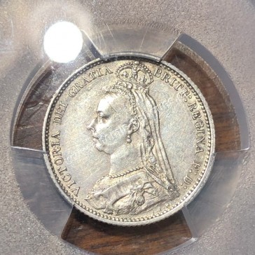 6 Pence (D) 1887 Victoria PCGS AU53 S-3928 Shield Rev Μεγάλη Βρετανία 2