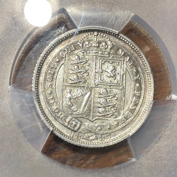6 Pence (D) 1887 Victoria PCGS AU53 S-3928 Shield Rev Great Britain