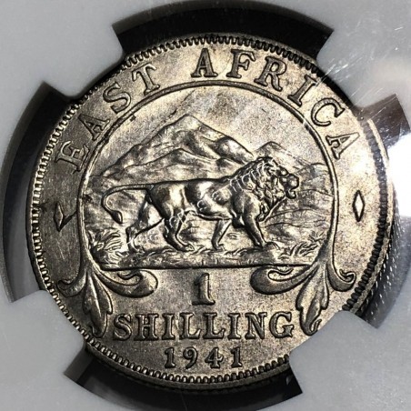 1 Shilling 1941 I George VI NGC AU55 Thick Rim Small Loop East Africa Rare