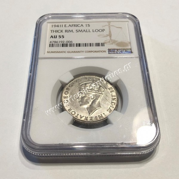 1 Shilling 1941 I George VI NGC AU55 Thick Rim Small Loop East Africa Rare