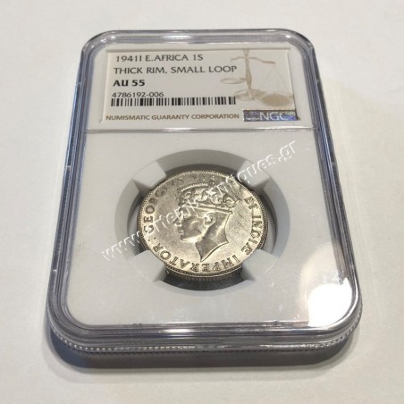 1 Shilling 1941 I George VI NGC AU55 Thick Rim Small Loop East Africa Rare