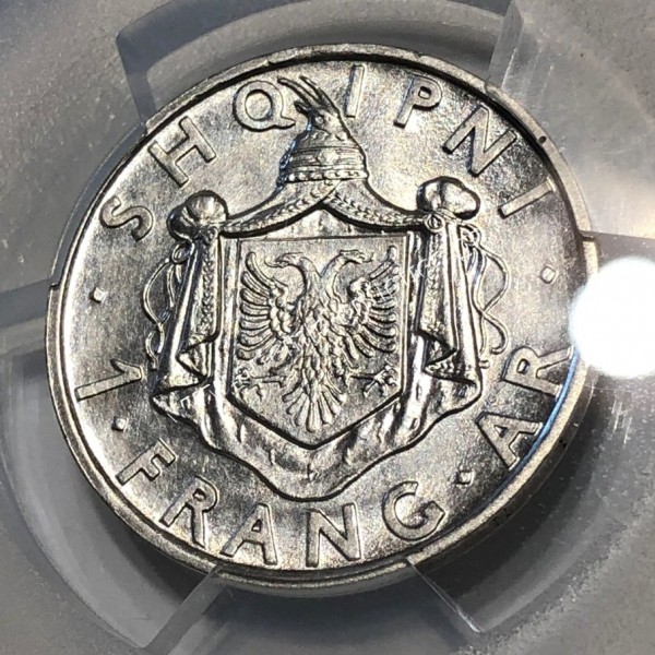1 Frang 1935 R Zog I PCGS Genuine Cleaned UNC Detail Albania