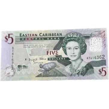 5 Dollars 2008 P-47a Elizabeth II East Caribbean States