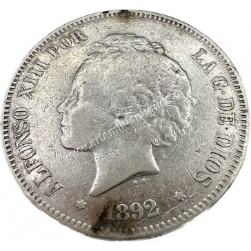 5 Pesetas 1892 Alfonso XIII Spain