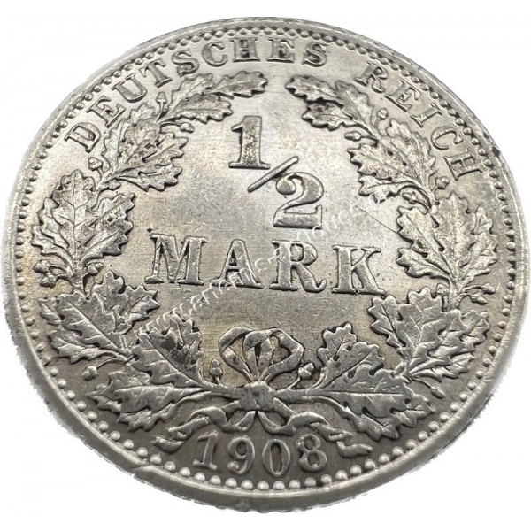 1/2 Mark 1908 UNC A Willhelm II Γερμανία