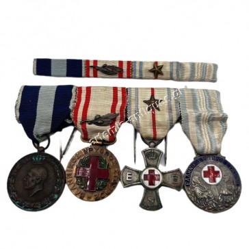 Greek Red Cross Bar of 4 Medals and the Ribbon Bar WW2
