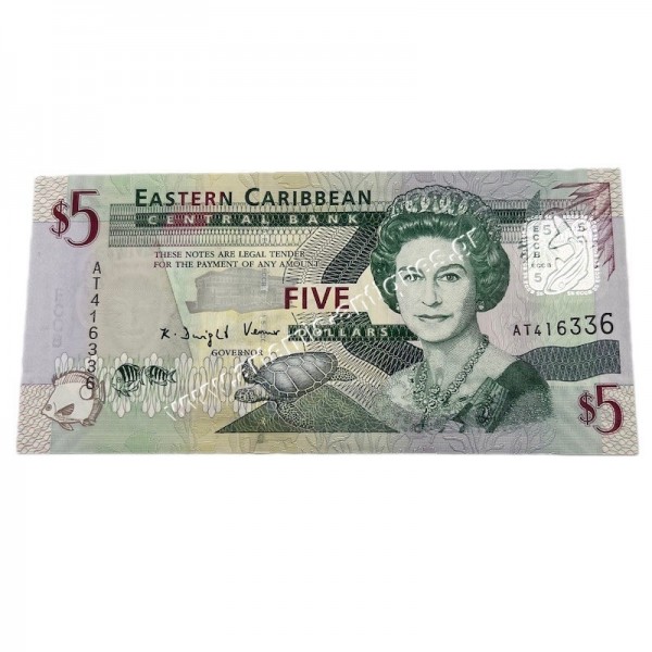 5 Dollars 2008 P-47a Elizabeth II East Caribbean States
