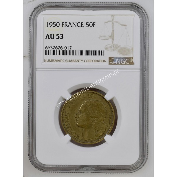 50 Francs 1950 KM-918.1 NGC AU53 France Rare