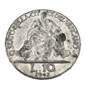 10 Lira 1947 Pius XII Βατικανό 2
