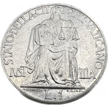 1 Lira 1949 Pius XII UNC Σπάνιο Βατικανό